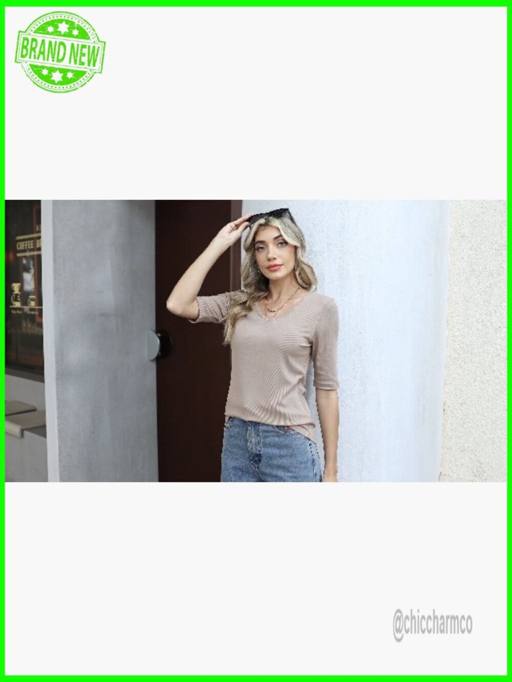3 Pack Women's Ribbed Cotton T-Shirt Slim Fit V-Neck Half Sleeve Tee - Picture 7 of 7